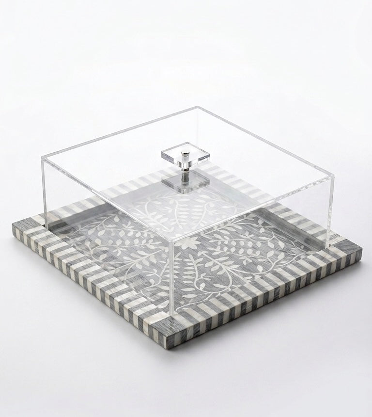 Square sadaf tray with cover