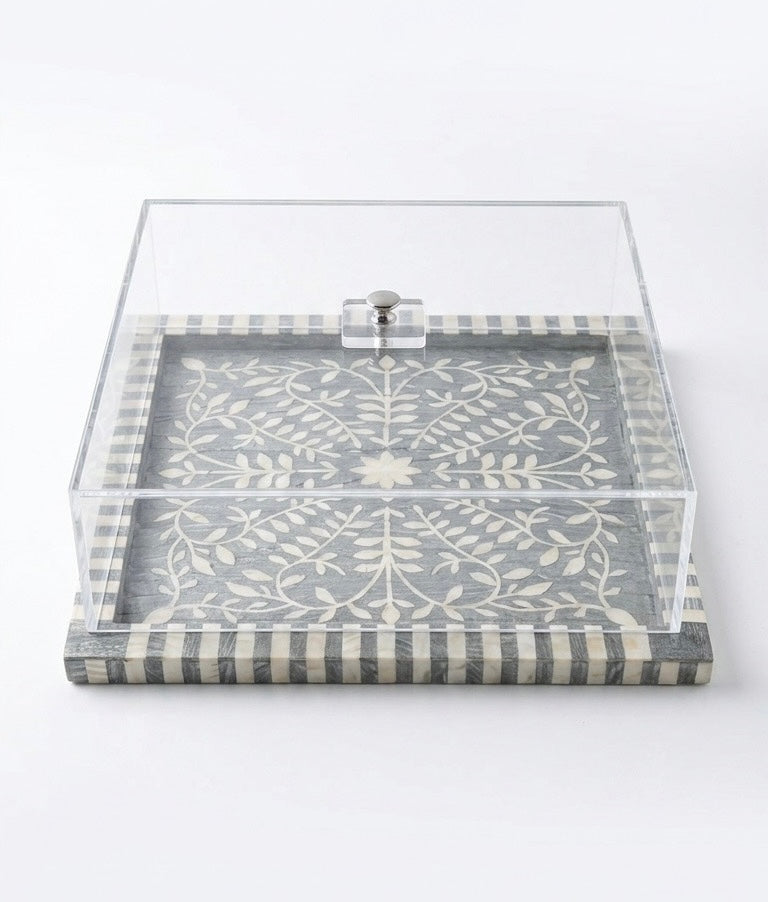 Square sadaf tray with cover